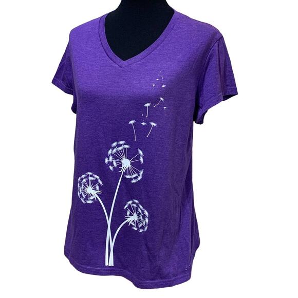 Champion Tops - Hand Printed Upcycled XL Dandelion Make a Wish Cotton Blend Short Sleeve Tee